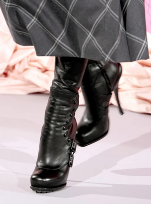 Christian Dior Vintage Archive Runway S/S 2010 Couture Spy Boots Black Leather Peep Toe Stiletto Buckle Ankle Boots John Galliano
