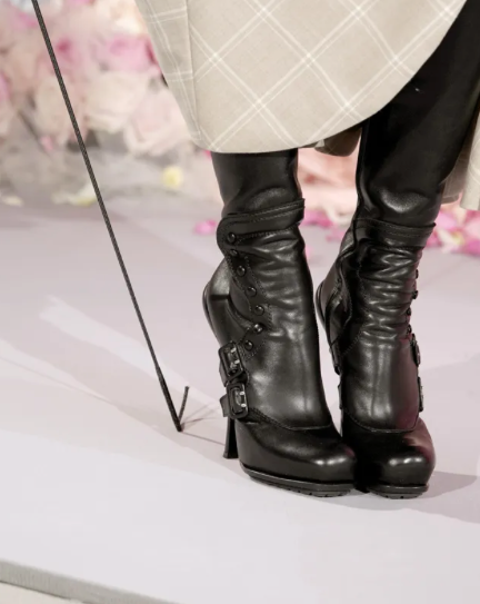 Christian Dior Vintage Archive Runway S/S 2010 Couture Spy Boots Black Leather Peep Toe Stiletto Buckle Ankle Boots John Galliano