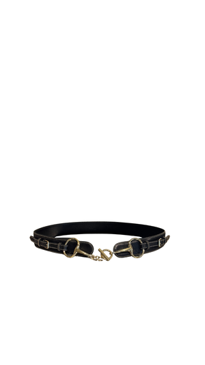 Gucci by Tom Ford Vintage Black Leather Horsebit Chain Toggle Wide Belt Gold Hardware Y2K Archive