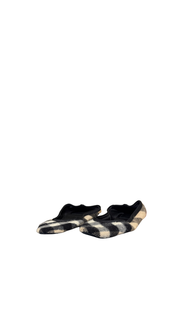 Burberry Vintage Classic Plaid Check Wool Ballerina Flats Slip-On Round Toe Casual Shoes EUR 38&nbsp;with Matching Storage Pouch