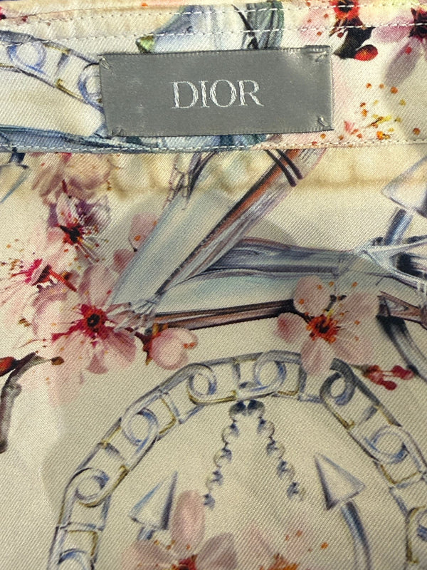 Dior Mens 2019 A/W Hajime Sorayama Sorayama Robot Floral Button Down Pajama White Pink Silk Set Shorts button up Size 38