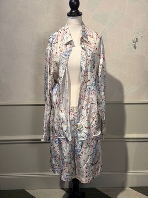 Dior Mens 2019 A/W Hajime Sorayama Sorayama Robot Floral Button Down Pajama White Pink Silk Set Shorts button up Size 38