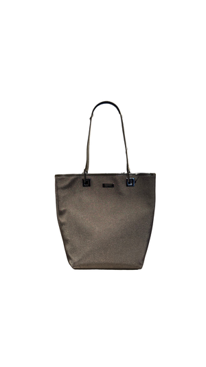 Gucci Vintage Metallic Leather Tote Bag Dark Bronze Shimmer Shoulder Bag Logo Plaque