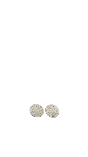 Hermes Vintage Silver Tone Clou de Selle Sellier Logo Round Earrings Jewelry