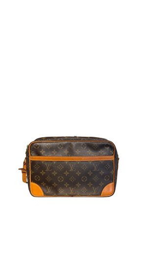 Louis Vuitton Vintage Trocadero Monogram Canvas Crossbody Shoulder Bag Brown Leather Trim Gold Tone Hardware
