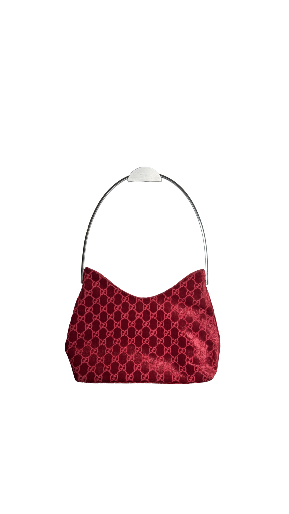 Gucci Tom Ford Vintage F/W 1997 deep red velvet GG embossed Single silver metal handle minimalist 90s shoulder bag
