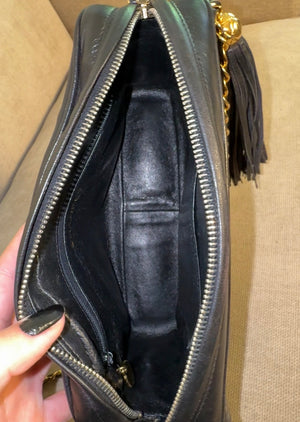 Chanel Vintage CC cocomark Camera Bag Black Leather Lambskin 24K Gold Hardware Karl Lagerfeld Tassel