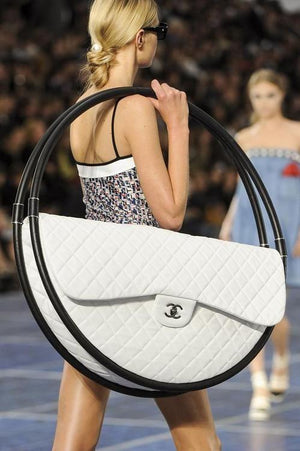 Chanel Iconic S/S 2013 Karl Lagerfeld Hula Hoop White CC flap Black trim Quilted Calfskin Mini