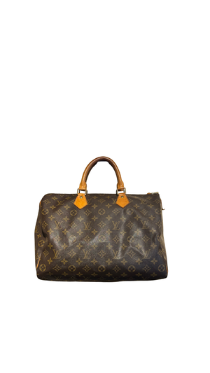 Louis Vuitton Vintage Speedy 35 Monogram Canvas Boston Bag Brown Leather Handles