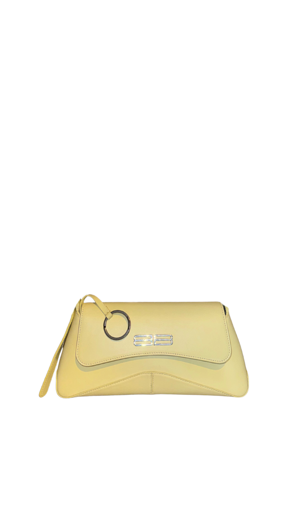 Balenciaga Flap Bag Shoulder Bag Pastel Yellow Light Yellow Leather Silver Hardware Ring Detail Vintage Classic Style Chic