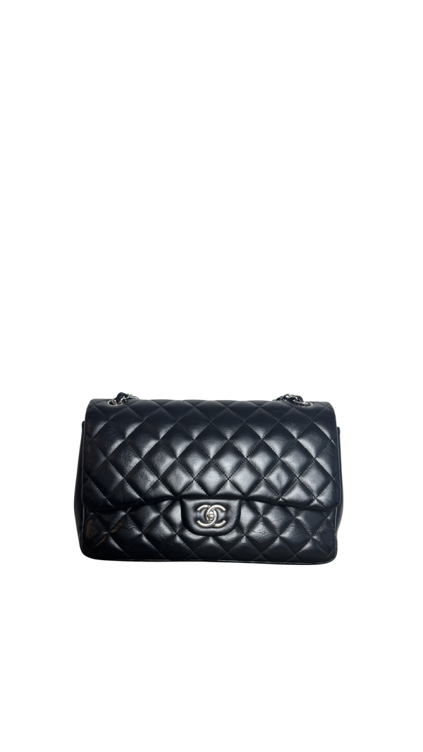 Chanel Large Matelass 30 lambskin Double Flap Double Chain Turn Lock Black Silver-Tone Hardware CC cocomark Classic Iconic Design