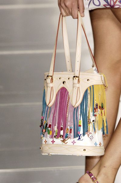 Louis Vuitton x Takashi Murakami Fringe Bucket Bag M40109 White Multicolor S/S 2006 Charm Vintage Monogram Collectors Western Tassel Boho Chic