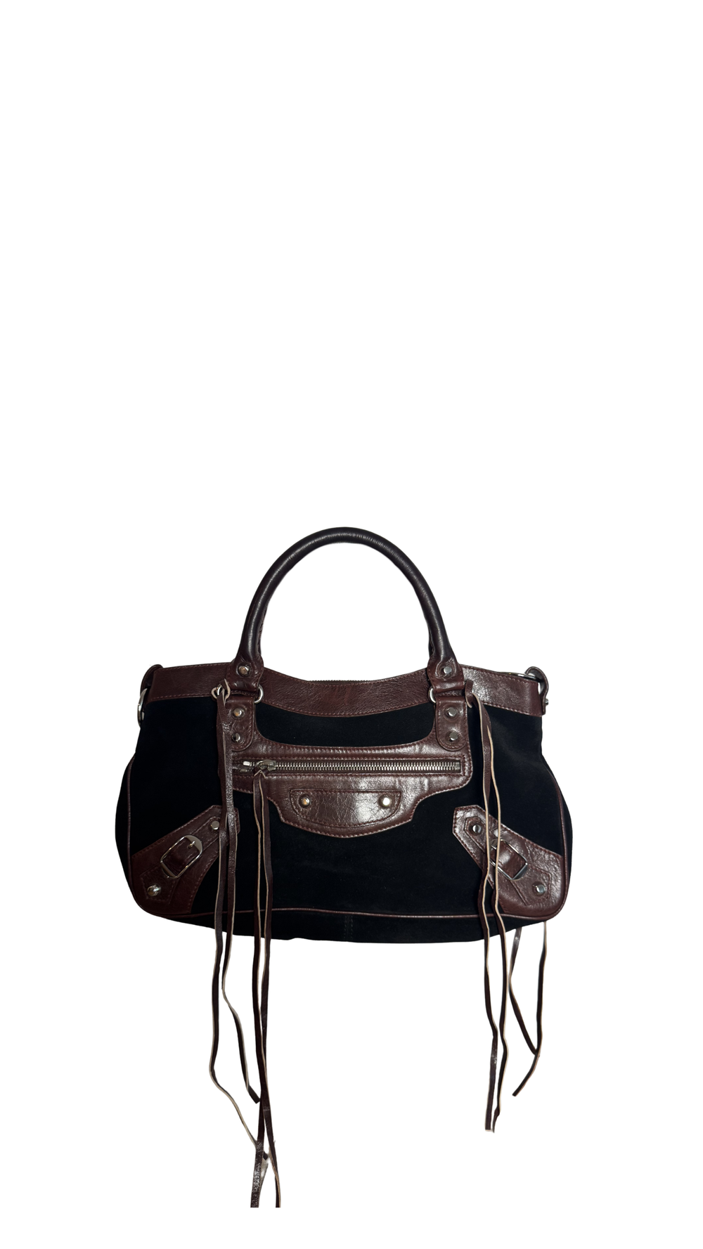 Balenciaga City Bag Le City First Bag Limited Edition Suede Black Brown Patina Leather Trim Shoulder Bag Motorcycle