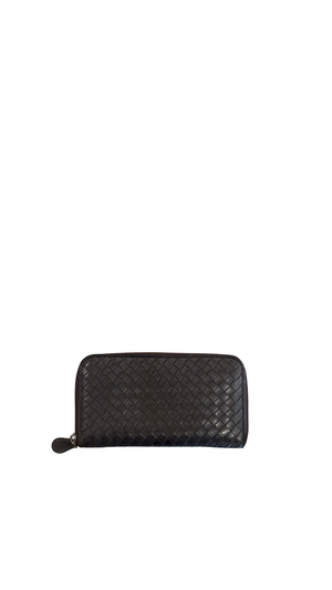 Bottega Veneta Vintage Brown Intrecciato Woven Leather Zip-Around Continental Wallet