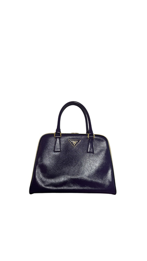 Prada Purple Cream Saffiano Vernic Leather Pyramid Frame Satchel Handbag Large Metal Gold Top Handle Closure 2010s