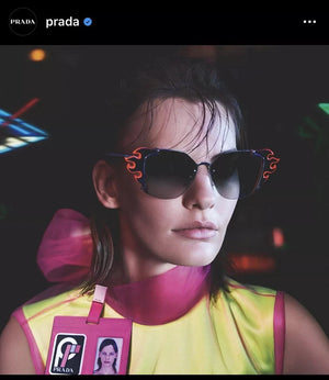 Prada F/W2018 Hot Rod Flame Runway Campaign Collection Oversize Cat Eye Sunglasses Black Orange Gradient PR59V864 -YZ