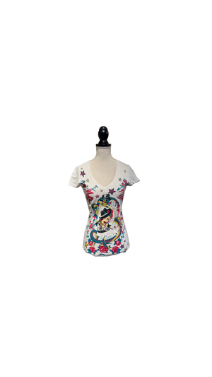 Christian Dior Rare Archival Vintage SS2005 John Galliano Dior Gitane Tattoo Graphic Print V-Neck T-Shirt White Cotton Y2K Collector Piece FR 36