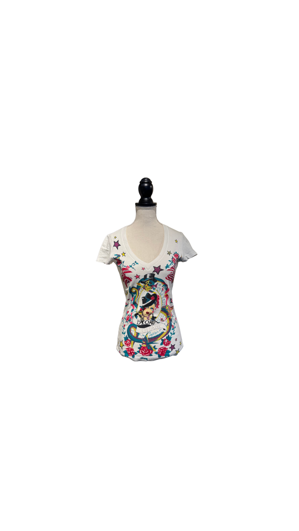 Christian Dior Rare Archival Vintage SS2005 John Galliano Dior Gitane Tattoo Graphic Print V-Neck T-Shirt White Cotton Y2K Collector Piece FR 36