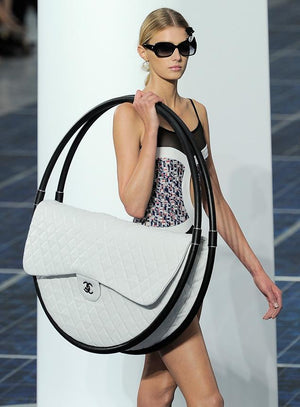 Chanel Iconic S/S 2013 Karl Lagerfeld Hula Hoop White CC flap Black trim Quilted Calfskin Mini