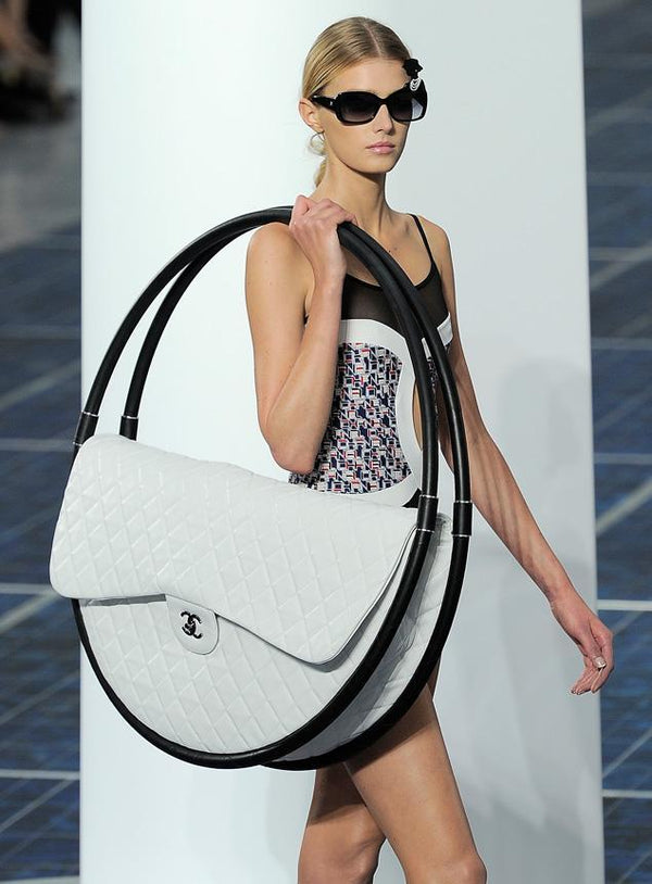 Chanel Iconic S/S 2013 Karl Lagerfeld Hula Hoop White CC flap Black trim Quilted Calfskin Mini