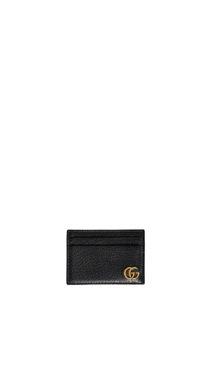 Gucci GG Marmont Black Leather Card Holder Wallet Gold Hardware Double G Logo Case