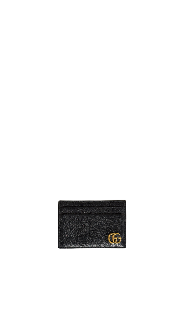 Gucci GG Marmont Black Leather Card Holder Wallet Gold Hardware Double G Logo Case